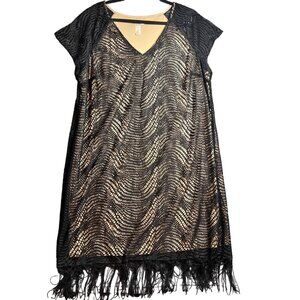 Emma & Michele Black Lace Overlay Dress With Fringe Hem  Size 18/20 1920's Style